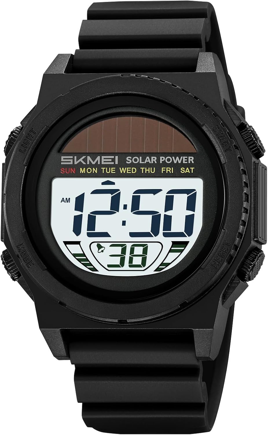 MASTOP Solar Powered Energy Watch for Men Military Digital Multifunctional Led Luminous Indication 2 Time Zone 50m Waterproof Watch Reloj Solar para Hombre