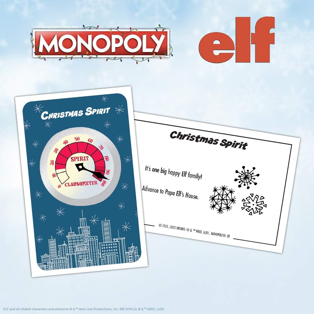 Monopoly Elf | Based on Christmas Comedy Film Elf | Collectible Monopoly Game Featuring Familiar Locations and Iconic Moments | Officially Licensed