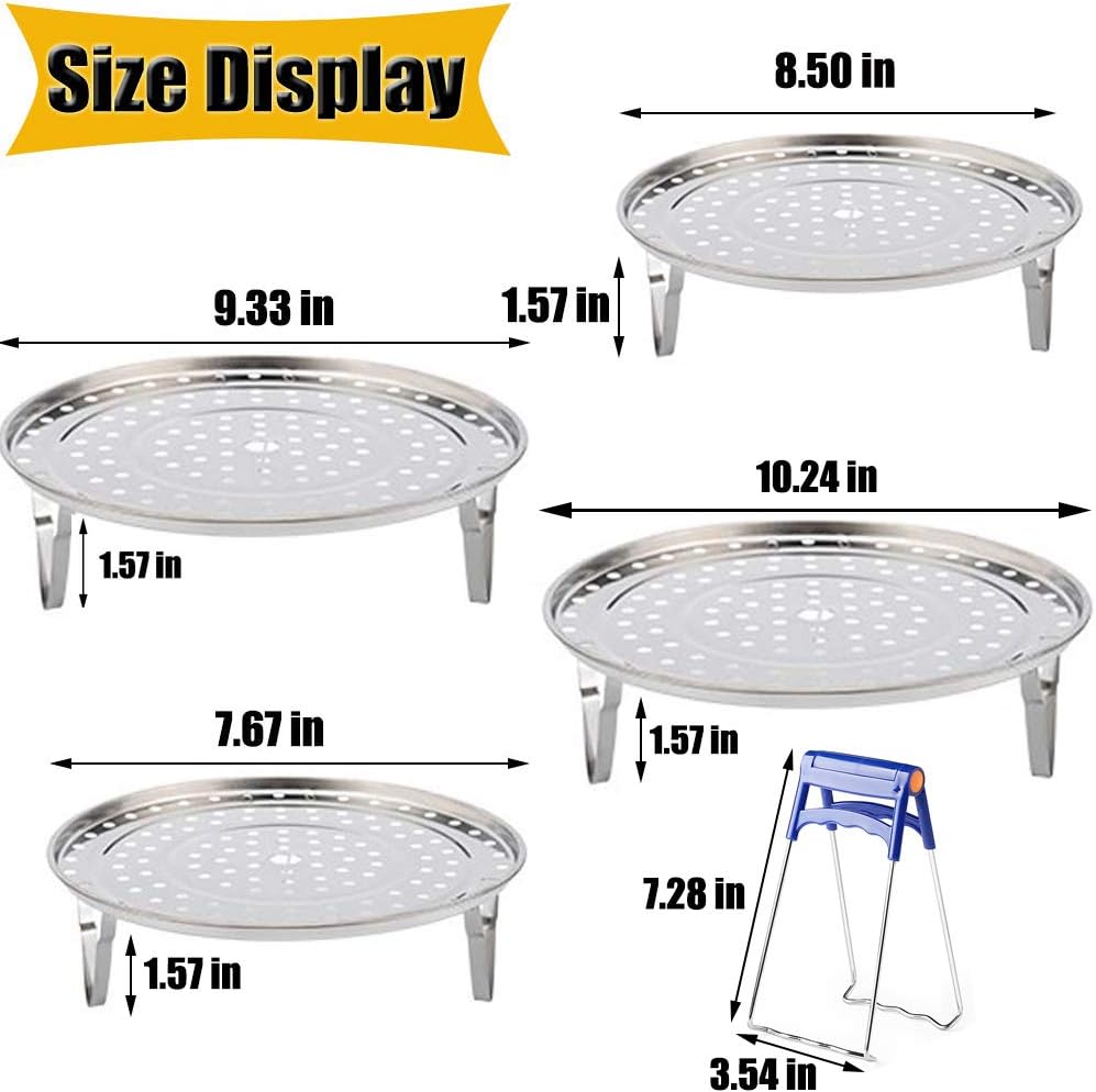 Round Stainless Steel Steamer Rack 7.6" 8.5" 9.33" 10.23" Inch Diameter Steaming Rack Stand Canner Canning Racks Stock Pot Steaming Tray Pressure