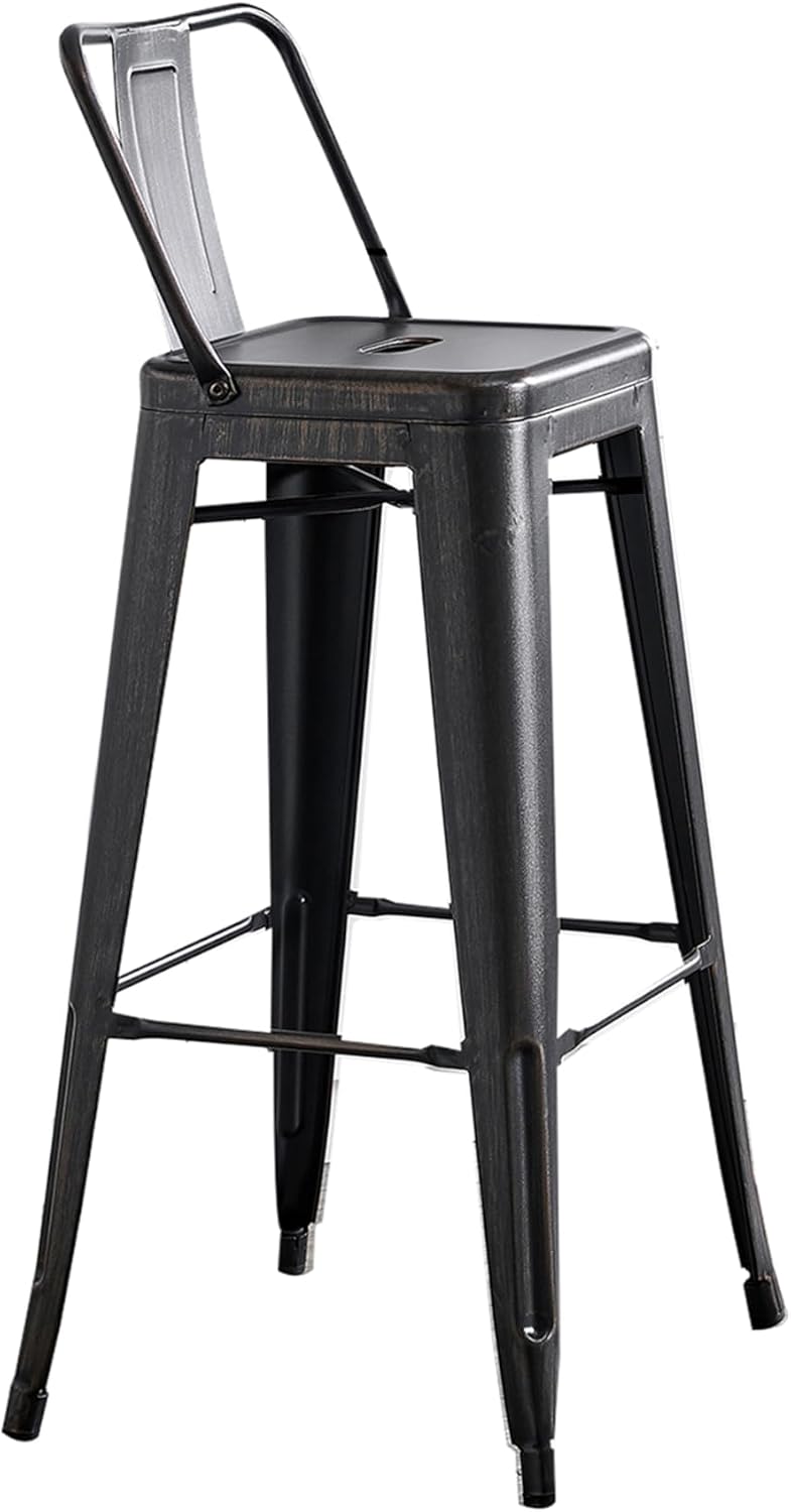 AC Pacific 30” Metal Barstool Set of 2 – Country Rustic Style with Low Back, Lightweight & Sturdy Build, Easy Assembly – Matte Black