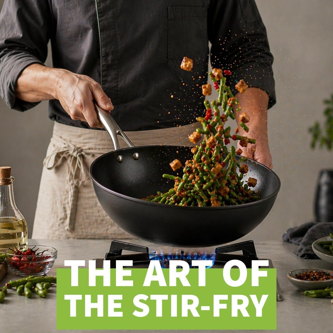 TECHEF - Onyx Collection, 12-Inch Nonstick Flat Bottom Wok/Stir-Fry Pan - PFOA Free, Dishwasher and Oven Safe, Made in Korea