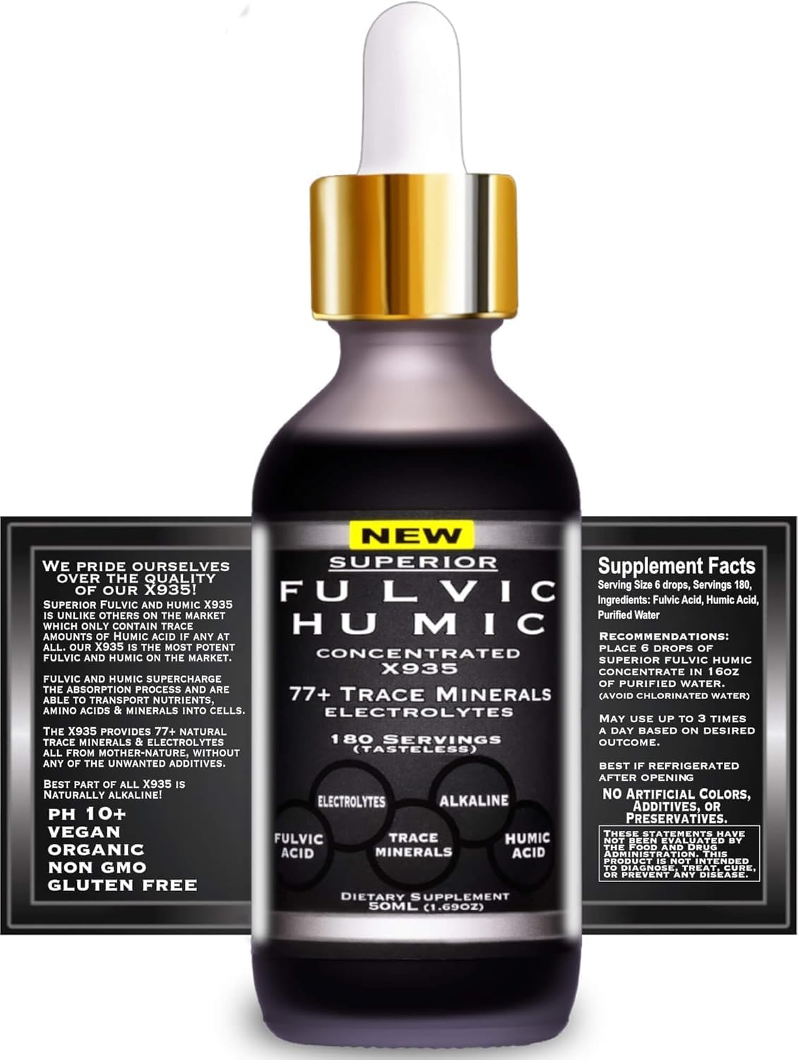 Fulvic Acid Trace Mineral Drops with Electrolytes - 77 Trace Minerals - 180 Servings - Restore Electrolytes, Improve Gut Health
