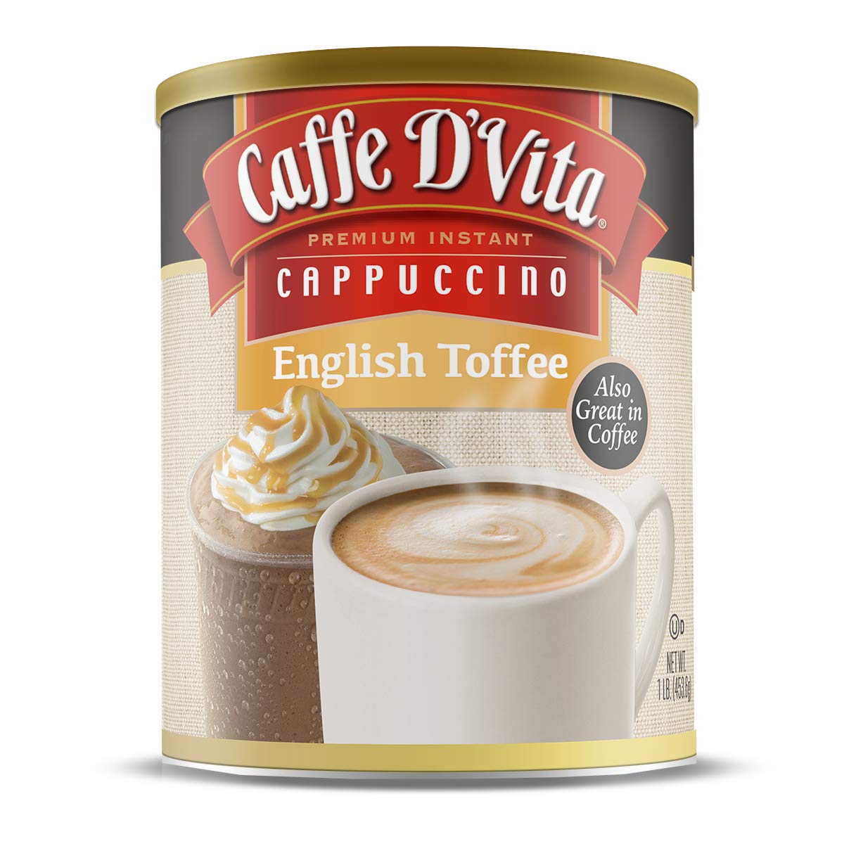 Caffe D'Vita Mocha Cappuccino Mix - 4 lb can (64 oz.) | Instant Cappuccino Mix, Gluten Free, No Cholesterol or Trans Fat, 99% Caffeine Free, Mocha
