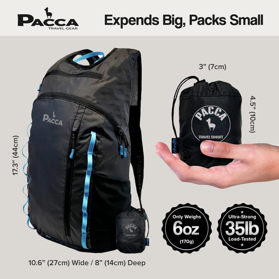 Pacca Onda 20L Packable Lightweight Foldable Backpack for Travel, Camping, Outdoor, Hiking Pocket Backpack (Blue)