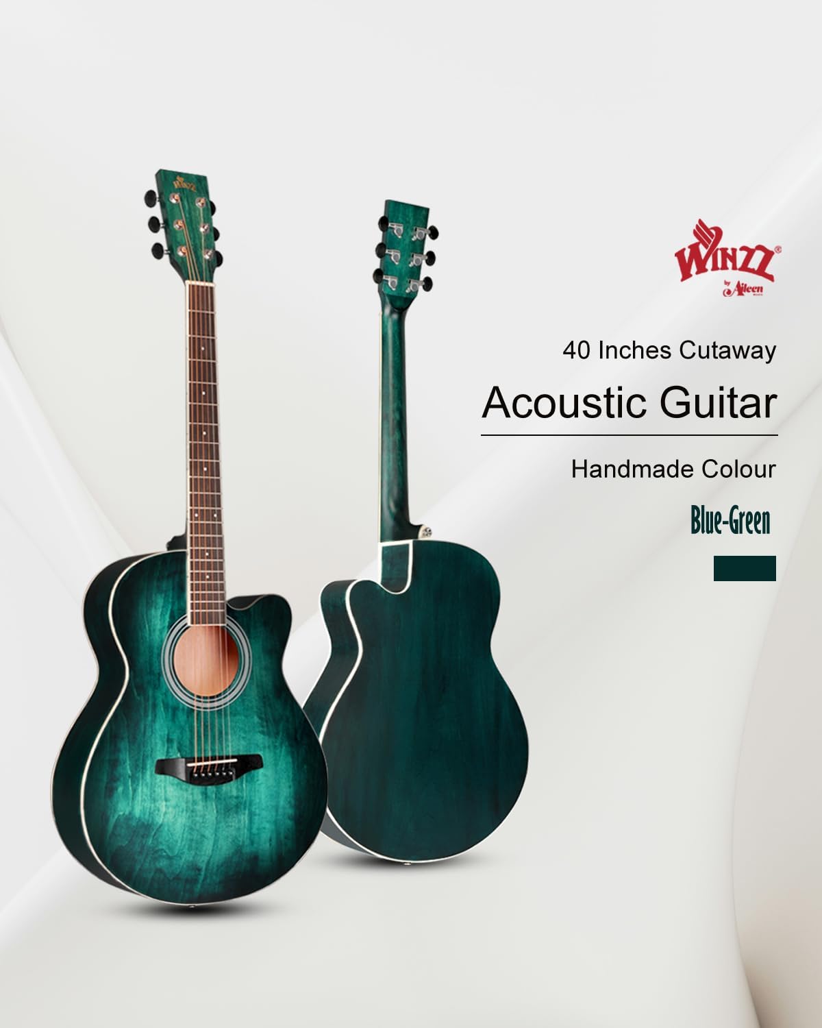 Winzz 40 Inches Acoustic Steel-string Guitar Beginner, Elegant Unique Color Design (Blue-green)