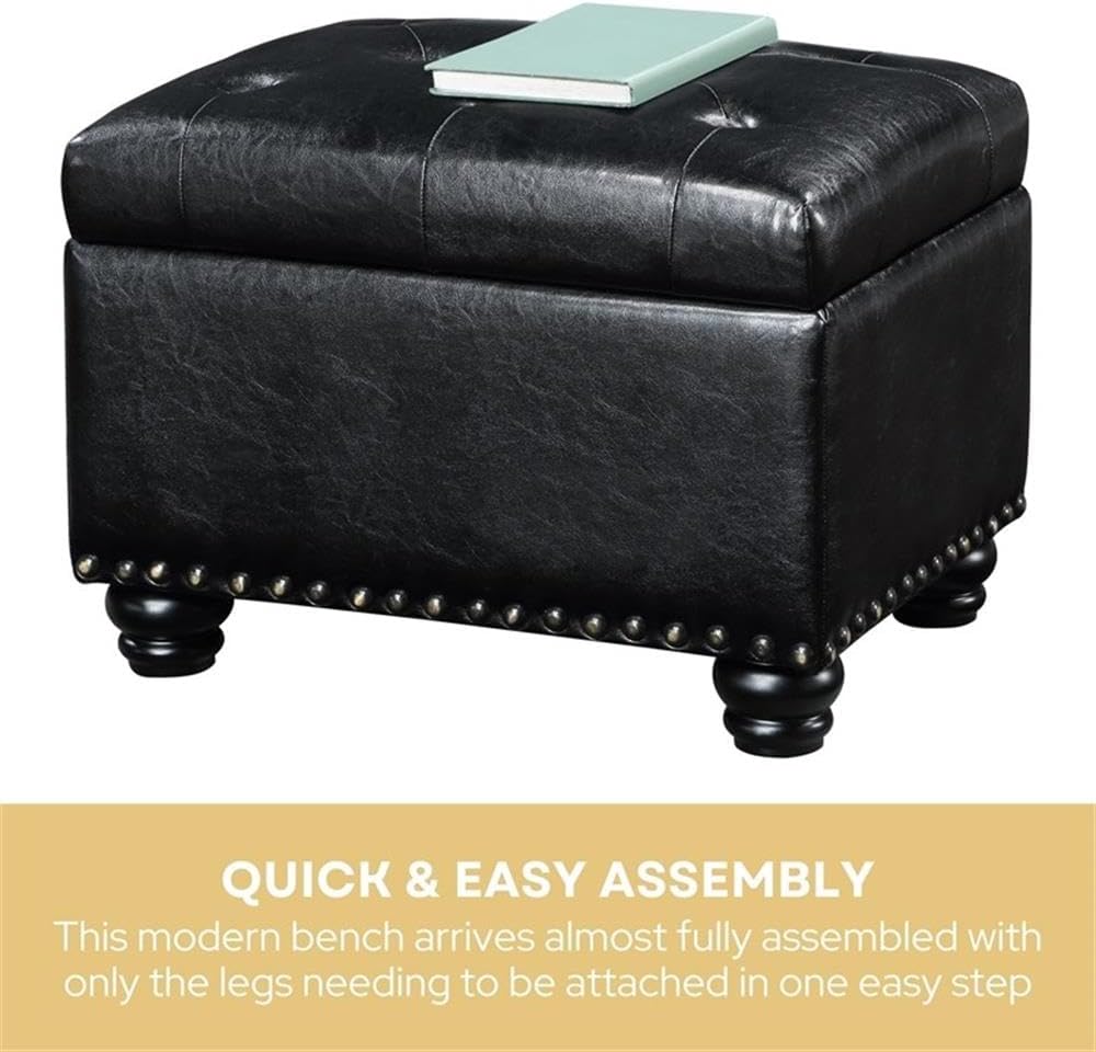 Convenience Concepts Designs4Comfort 5th Avenue Storage Ottoman 24" - Contemporary Foot Stool and Seat with Hinged Lid for Living Room, Dining Room, Office, Den, Espresso Faux Leather