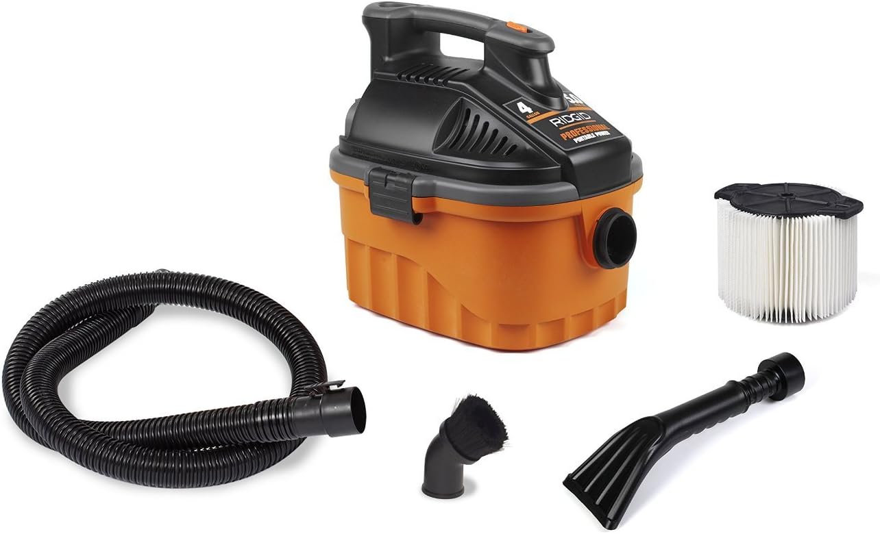 RIDGID Wet Dry Vacuums VAC4000 Powerful and Portable Vacuum Cleaner, Includes 4-Gallon, 5.0 Peak Horsepower Wet Dry Auto Vacuum Cleaner for Car