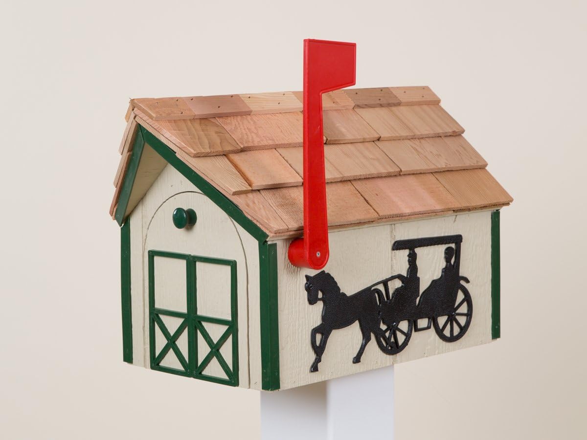 Horse & Carriage Mailbox (Beige with Green)
