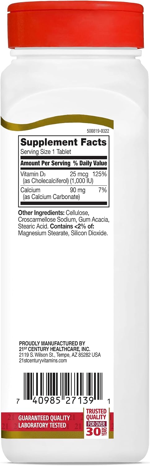 21st Century Vitamin D3 1000 IU Tablets, Bone & Immune, 500 Count | Vitamin D3 1000 IU Tablets