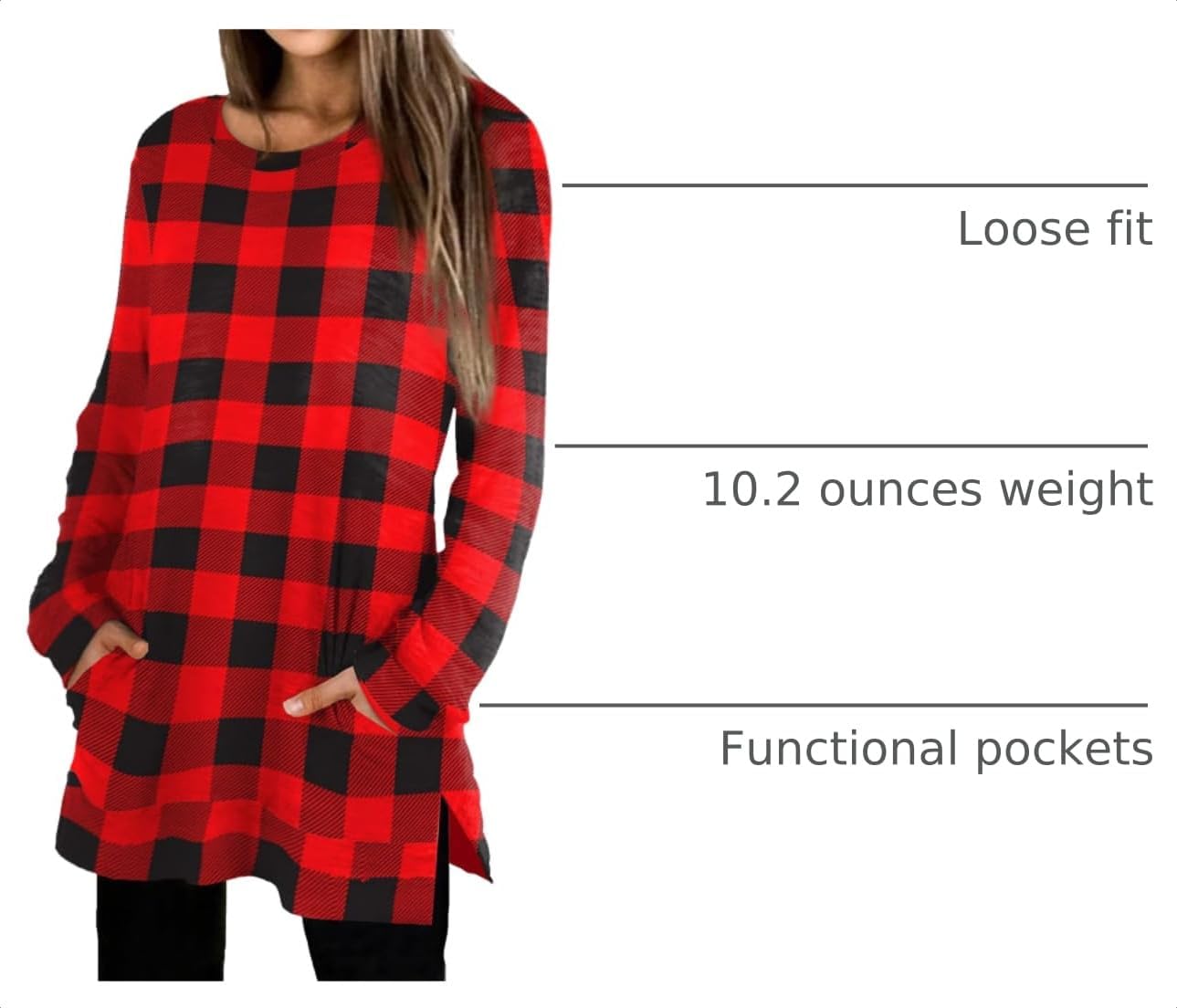 XIEERDUO Womens Casual Sweatshirts Long Sleeve Shirts Oversized With Pocket Tunic Tops S-3XL