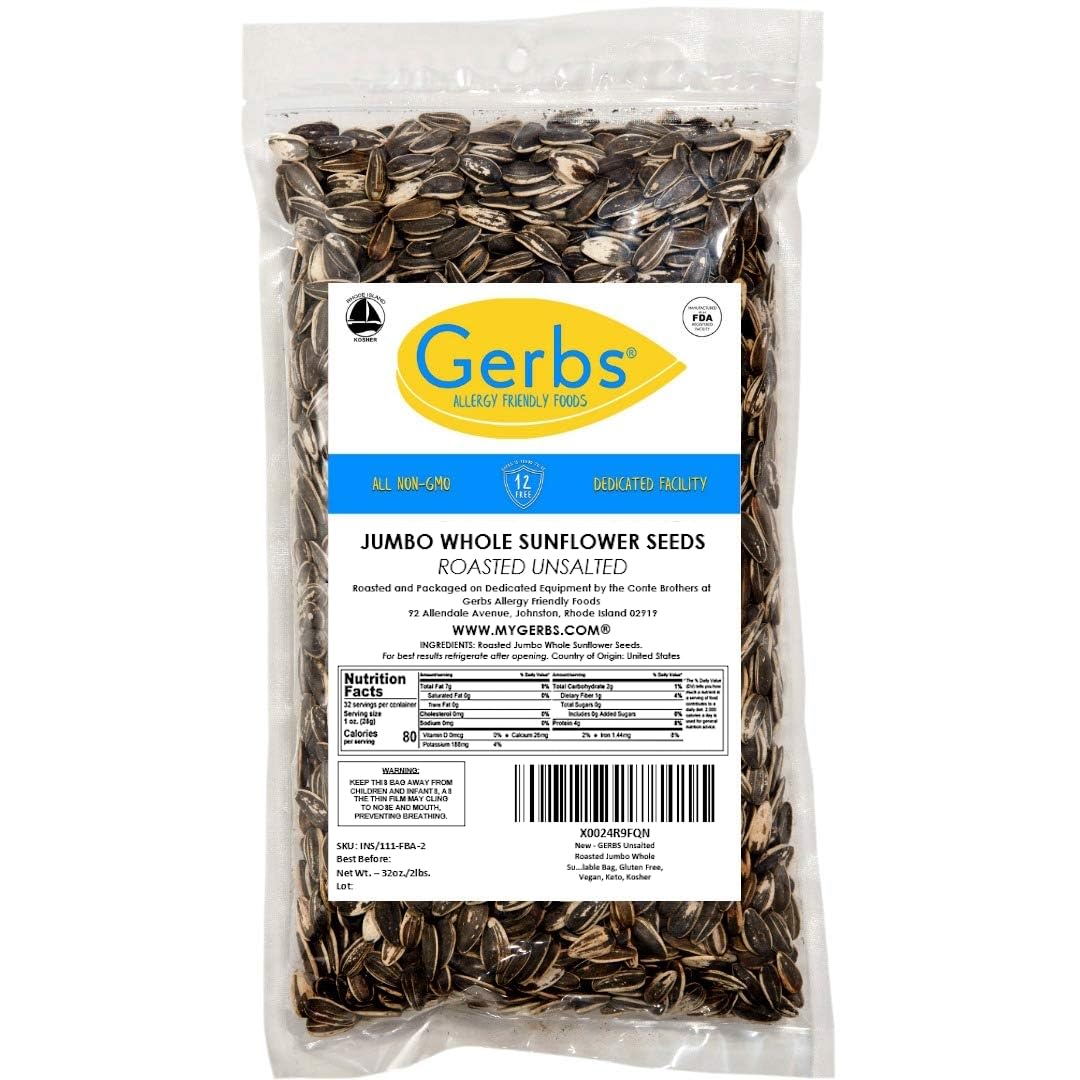 Lightly Sea Salted Sunflower Seed in Shell by Gerbs - 2 LBS - Top 11 Food Allergen Free & Non GMO - Premium Dry Roasted Seeds – COG USA | Small Batch, No Artificial Additives, Resealable Bag | Crack-and-Eat Crunchy Snack | Top 14 Allergen-Free