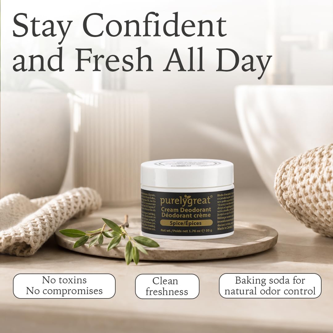 Purelygreat Natural Unscented Cream Deodorant for Women & Men | Aluminum Free Deodorant Women & Men | Vegan & Long Lasting Odor Control | Chemicals, Parabens, BPA & Cruelty Free | 1.76 oz