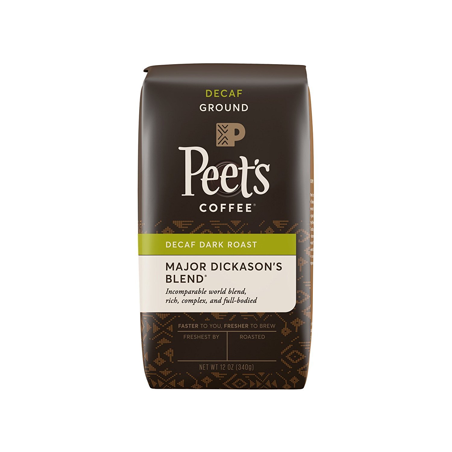 Peet's Coffee, Dark Roast Ground Coffee, Decaffeinated Arabica Coffee - Decaf Major Dickason's Blend 10.5 Ounce Bag