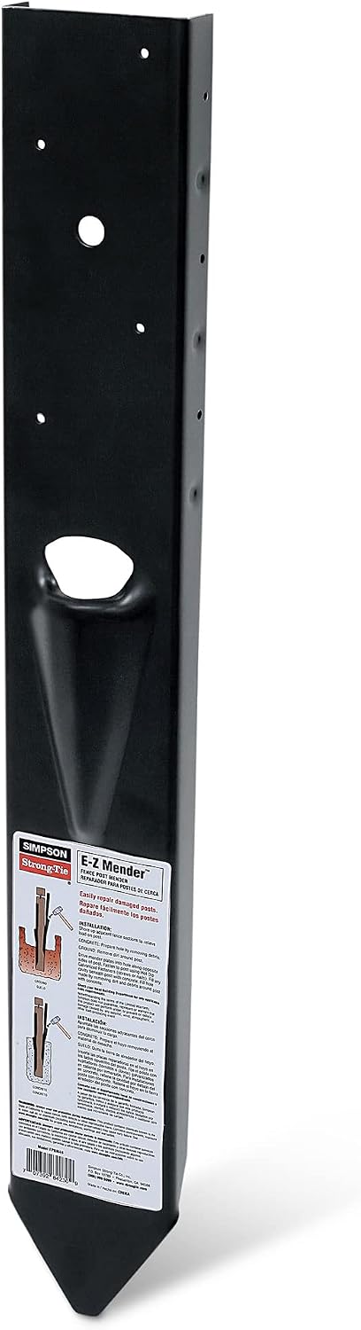 Simpson Strong-Tie FPBM44E E-Z Mender Fence Post Repair Bracket - for 4x4 Wood Post, 12-Gauge Steel Build, Black Powder Coating