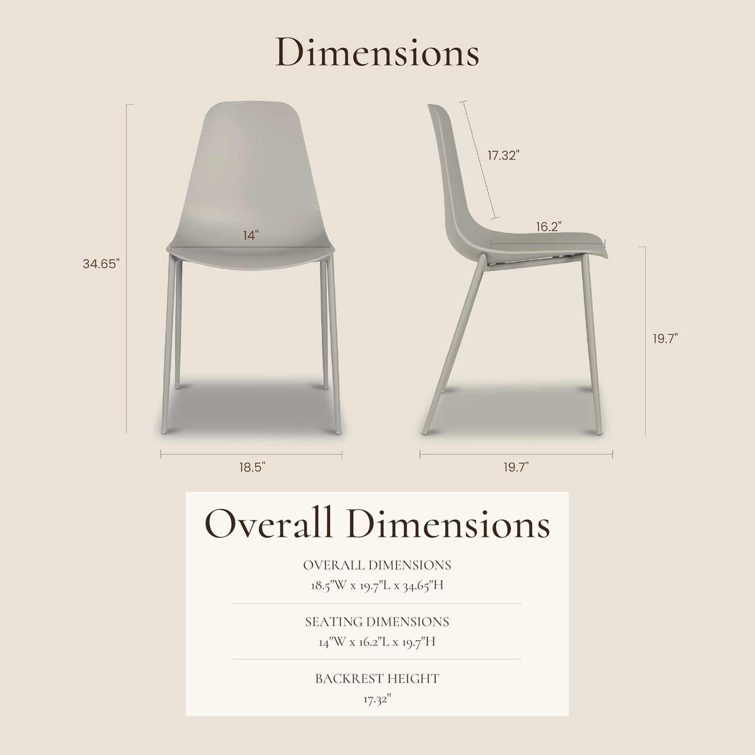 Poly & BARK Isla Modern Kitchen Chairs Set of 4 - Plastic Dining Chair with Metal Legs - Quick Assembly Simple Cafe Chairs Plastic for Indoor or