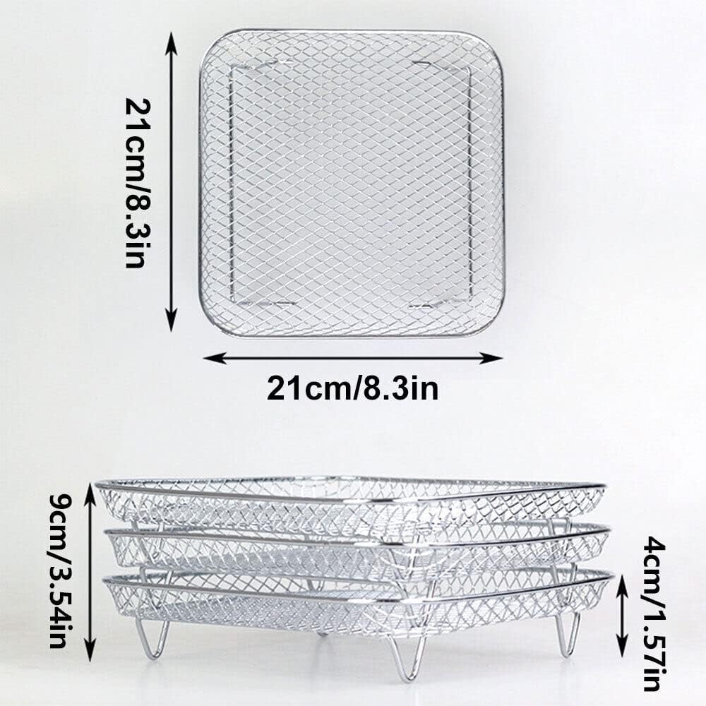 7 Inch Air Fryer Rack Compatible with Ninja Crispi/Ninja Pro 5QT/ Cosori 5QT/ Chefman 5-6QT/ Instant Pot 4Qt Vortex Air fryer &More, 3pcs Stackable Stainless Steel Air fryer Basket with 8 Silicon Feet