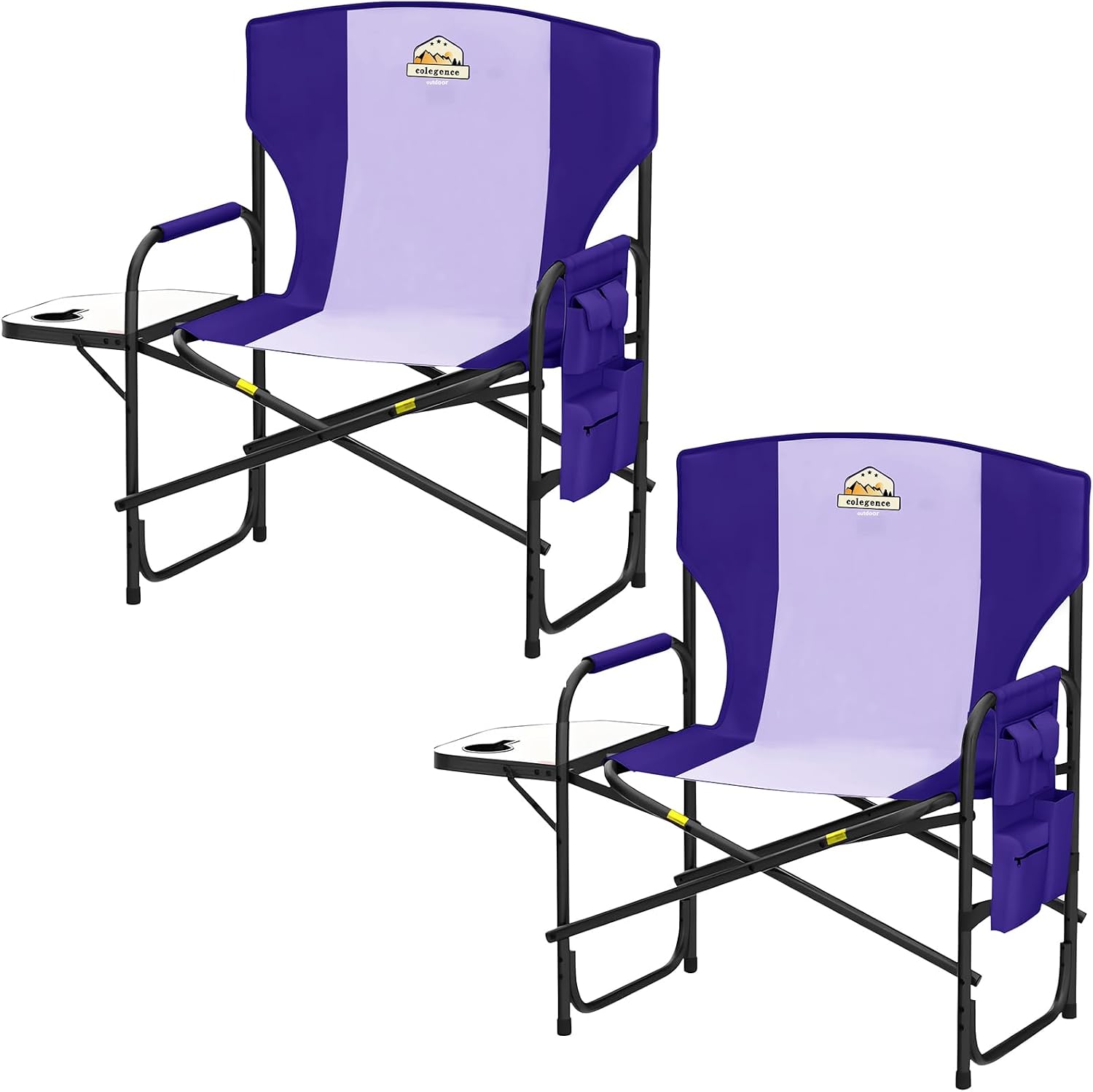 Colegence Oversized Directors Camping Chair for Adults, 600 lb, Black | Heavy duty folding outdoor chair with 28" wide seat, supportive back, side table, cup holder and detachable storage pocket