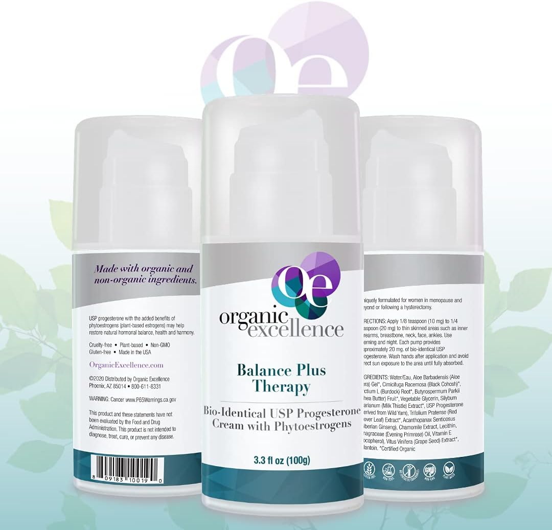 Balance Plus Therapy Organic USP Progesterone Cream Phytoestrogens 3.3 oz