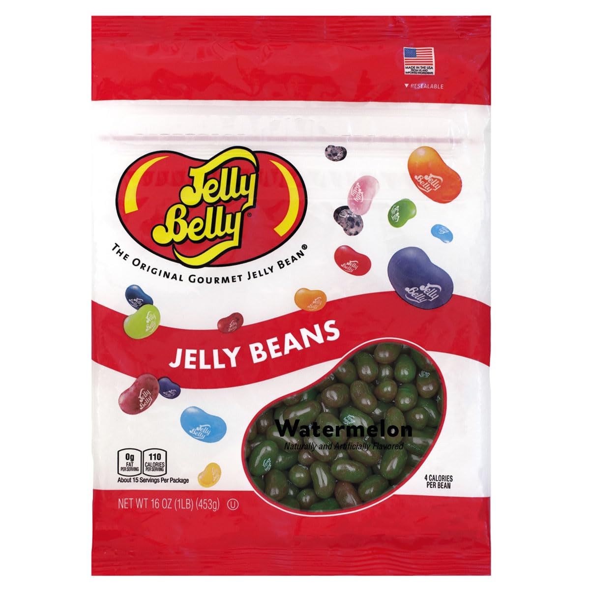 Jelly Belly Watermelon Jelly Beans - 1 Pound (16 Ounces) Resealable Bag - Genuine, Official, Straight from the Source