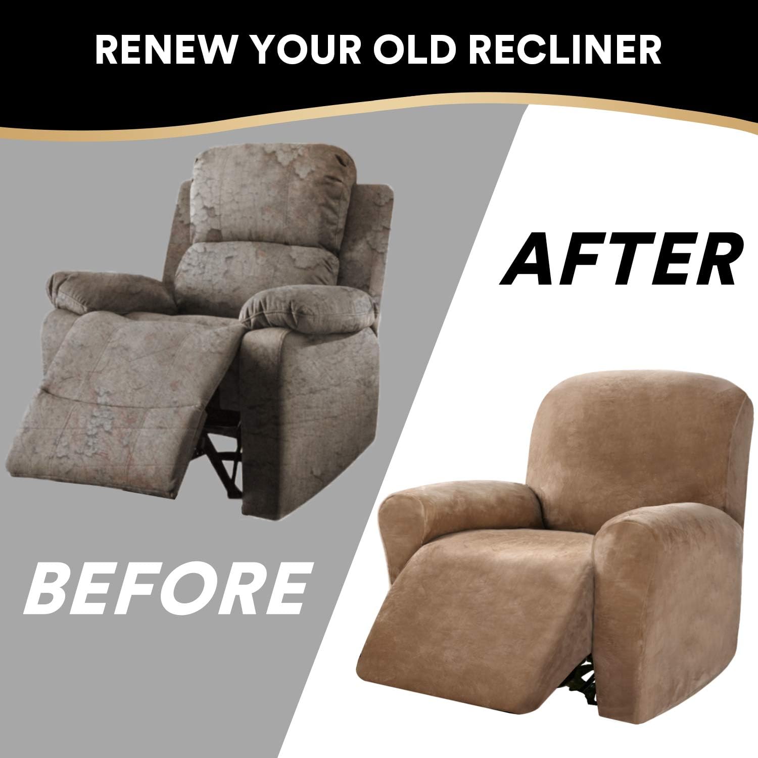 PrinceDeco Recliner Chair Cover Velvet Stretch Recliner Couch Covers 4-Pieces Style Recliner Chair Covers Recliner Cover for Reclining Chair