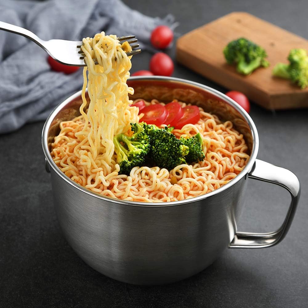 18/8 Stainless Steel Leak Proof Food Storage Container with Handle and Lid, Snack Bowl, Stainless Steel Bento Lunch Box, Soup Bowl, Noodle Pot