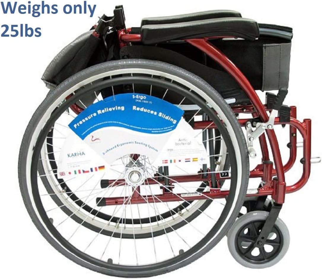 Karman 25 lbs Ergonomic Wheelchair with Removable Footrest 18" Silver