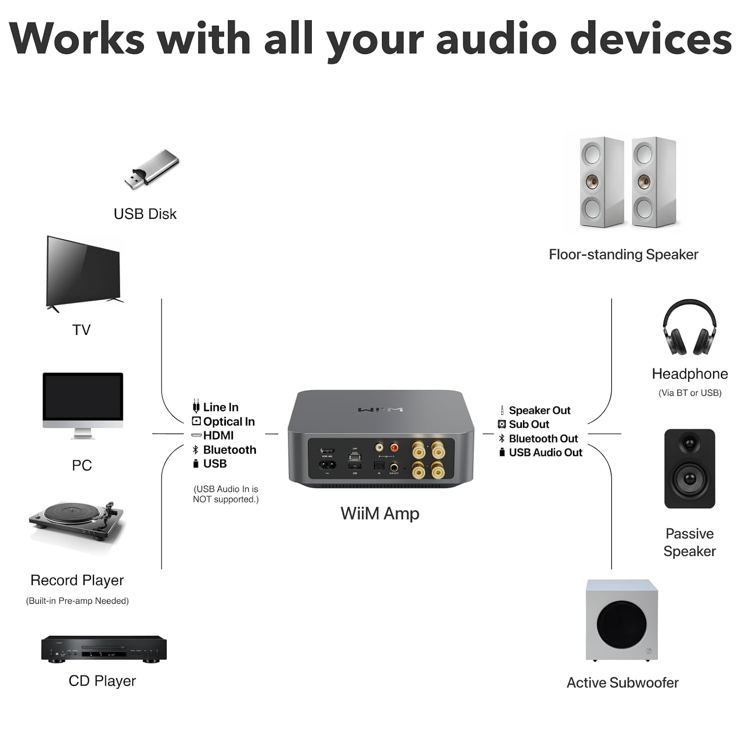 WiiM Amp Pro Streaming Amplifier for TV, Music & Passive Speakers | Upgrade Your Favorite Passive Speakers with Wireless Streaming, Smart Control, and High-quality Sound.
