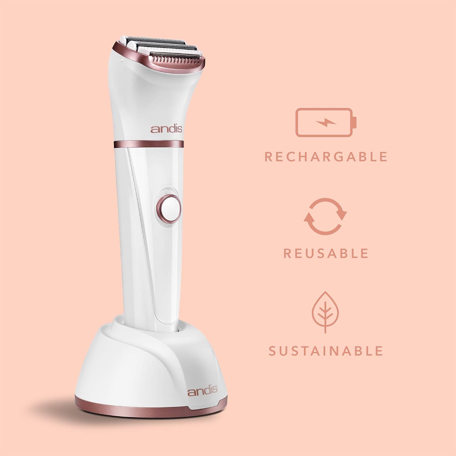 Andis 31015 Close Curves Electric Shaver for Women - Perfect for Legs, Bikini Area & Underarms Hair Removal - Rechargeable Cordless Wet & Dry Shaver