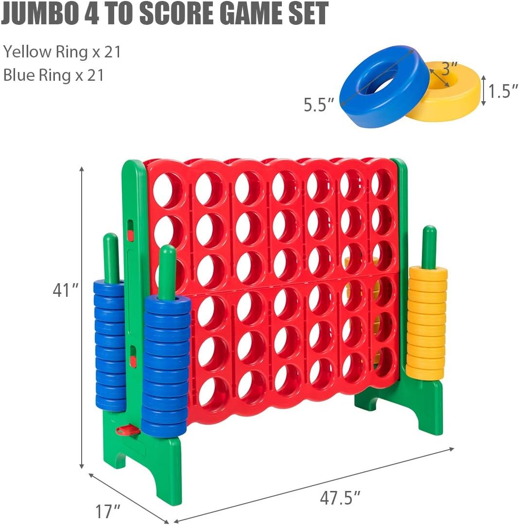 Costzon Giant 4-in-A-Row, Jumbo 4-to-Score Giant Game Set for Kids & Adults, Indoor Outdoor Yard Connect Game