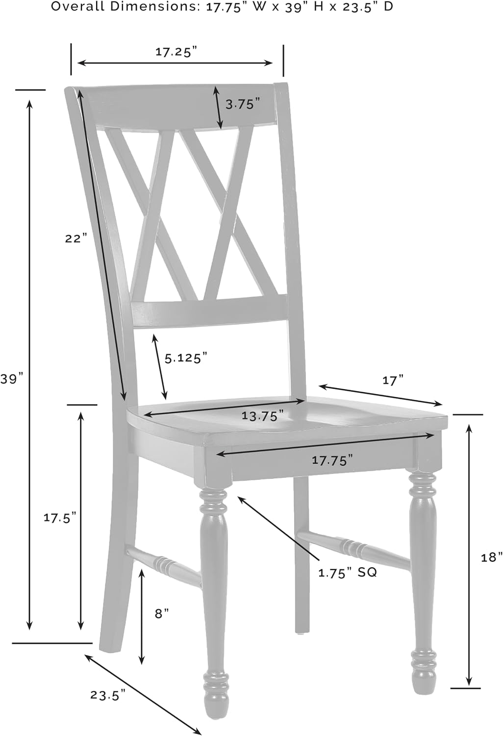 Crosley Furniture Shelby Traditional Wood X-Back Dining Room Chairs Set of 2, Kitchen Chair, Distressed White