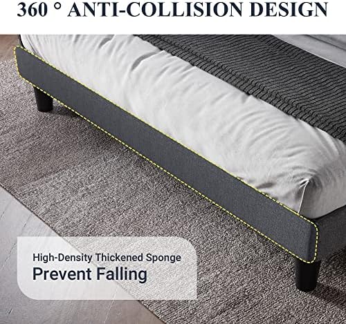Allewie Queen Bed Frame with Button Tufted Wingback Headboard, Dark Grey | Modern Upholstered Platform Bed Frame, Strong Wood Slat Support