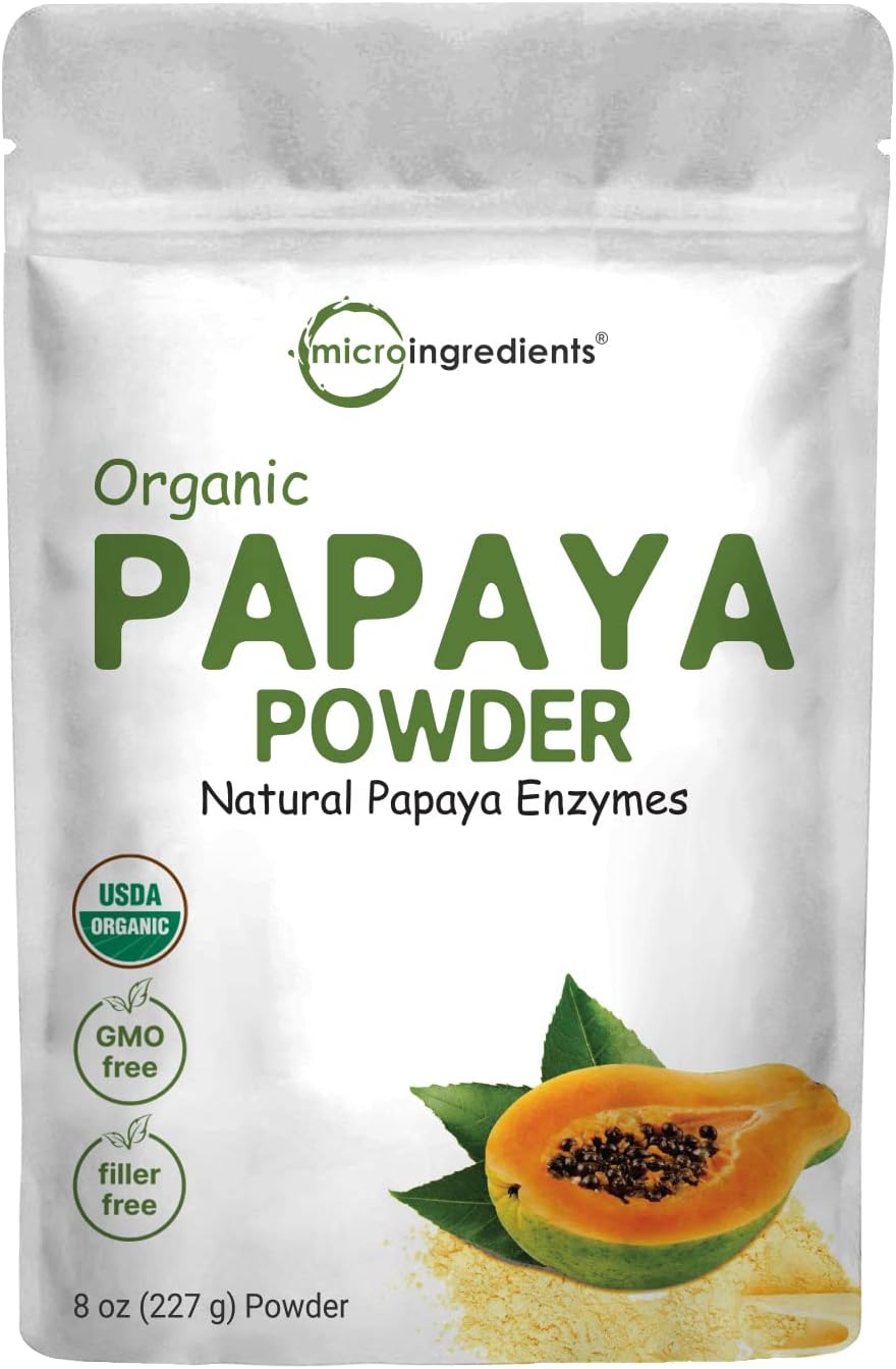 Micro Ingredients Organic Papaya Powder, 8 oz | No Fillers or Additives | Raw Superfood, Natural Papaya Enzymes | Great for Smoothies, Desserts, Juice