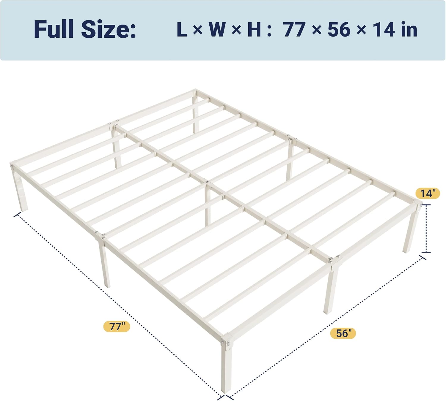 Allewie Full Size Bed Frame, 14 inch Metal Platform Beds with Storage Space, No Box Spring Needed and Easy Assembly, White