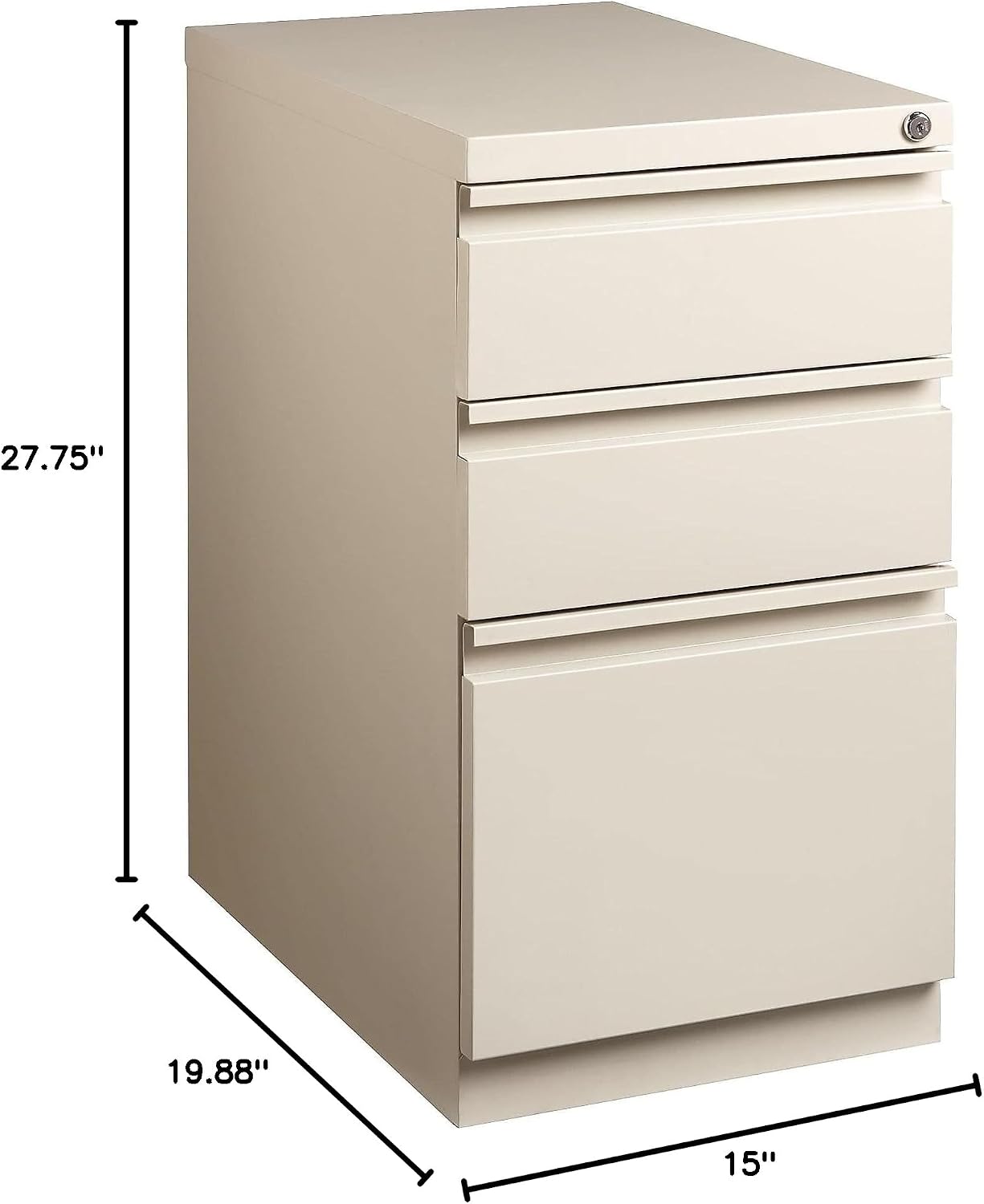 Staples 3-Drawer Vertical File Cabinet, Letter Size Documents, Lockable, 19.88" D x 15" W x 27.75" H, Black
