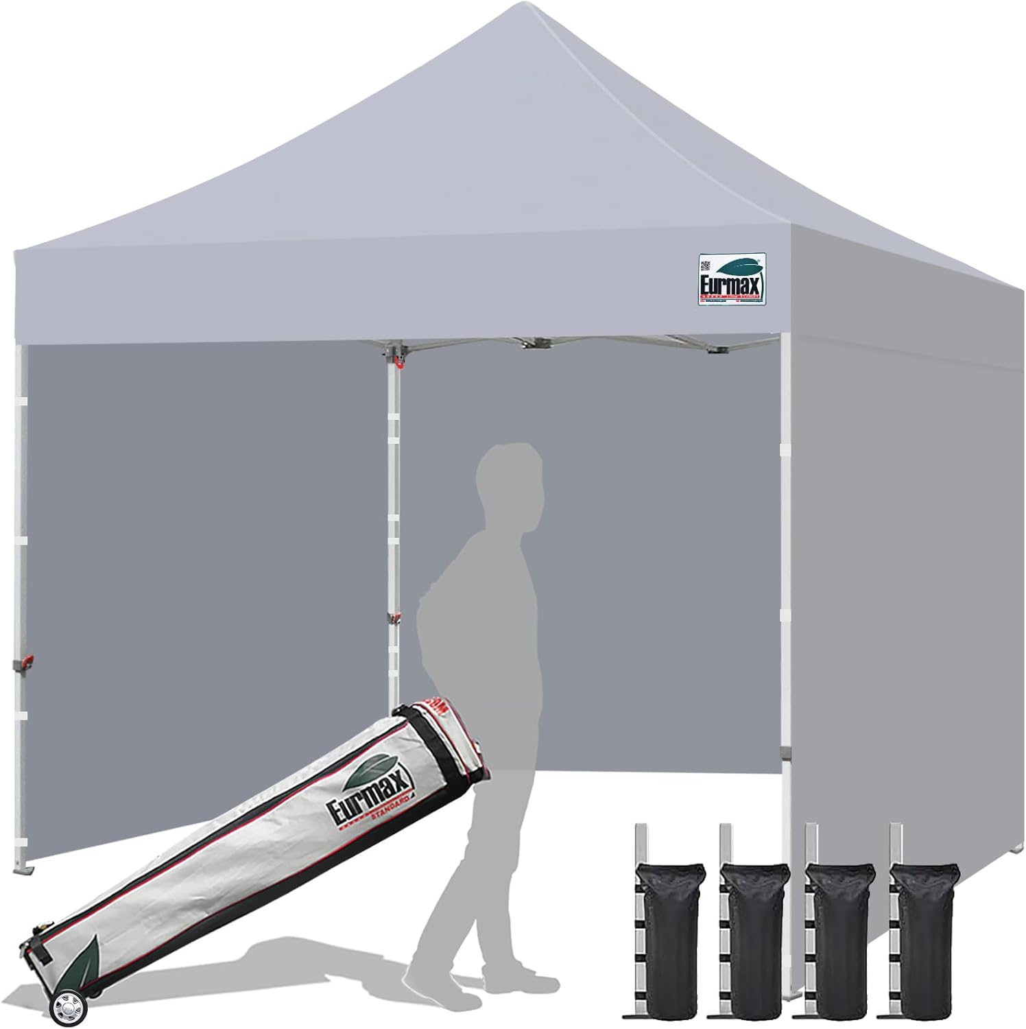 Eurmax USA 10x10 Pop Up Canopy Tent,Commercial Tent with Patented No-Tip Rolling Bag,4 Zippered Removable Walls,UV & Water Resistant Canopy Top,Heavy Duty Outdoor Gazebo,Instant Shelter(White)