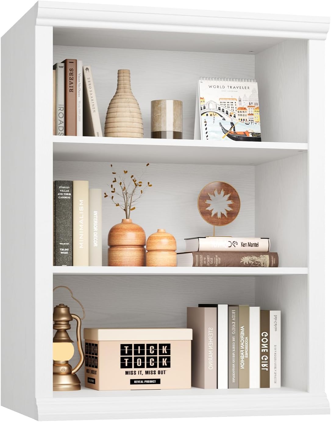 Rresyet 3 Tier Bookcase 27.6" W Bookshelf, White | Ample Vertical Storage Space, Modern Minimalist Home Design, For Home Office, Living Room, Bedroom