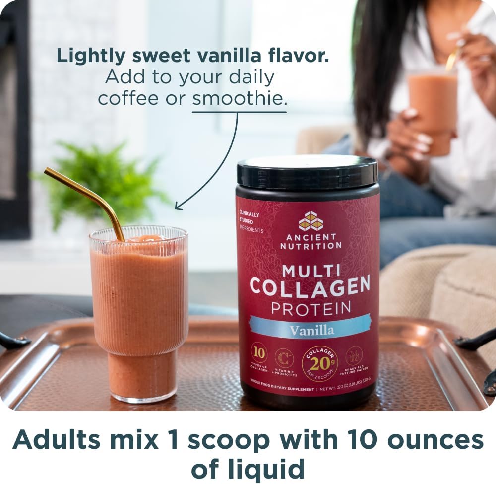 Ancient Nutrition Multi Collagen Protein Powder, 5 Types of Food Sourced Collagen, Providing Types I, II, III, V, and X, 16.2 Ounce