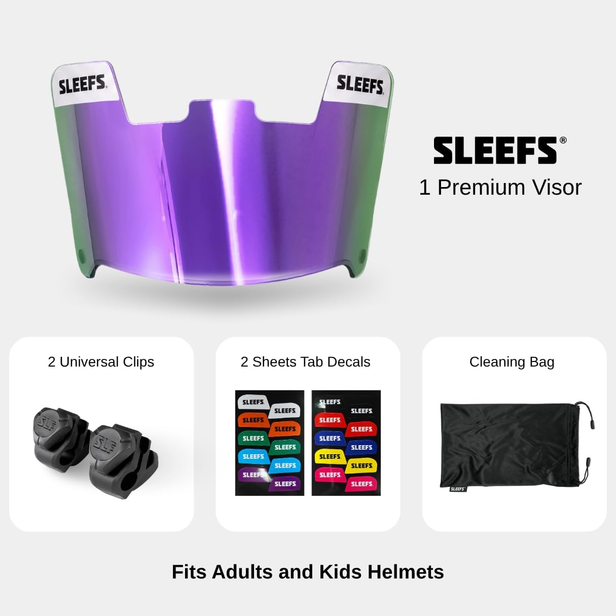 SLEEFS Clear Football Visor for Helmet - Professional Football Visor - Face & Eye Shield - Fits Youth & Adult Helmets - Includes Quick Visor Clips