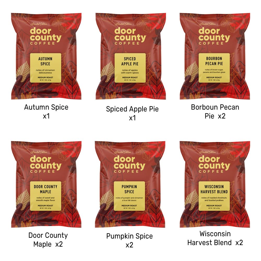 Door County Coffee Gourmet Flavored Sampler Pack, Ten 1.5 oz Bags
