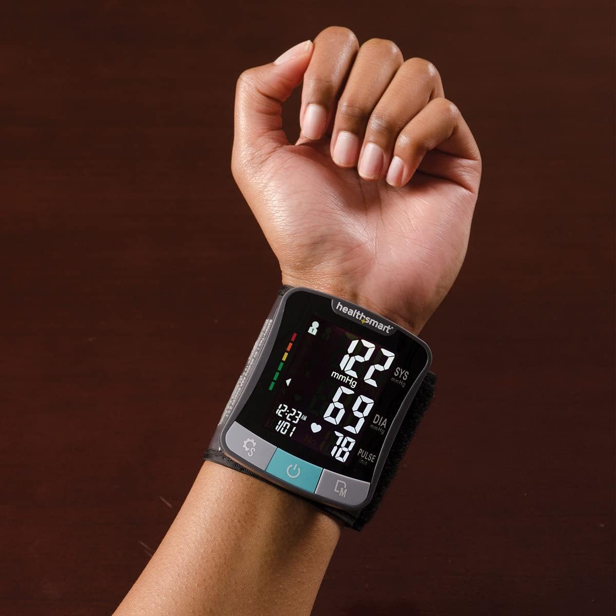 HealthSmart Digital Premium Wrist Blood Pressure Monitor with Cuff That Measures Pulse Heartbeat and High or Low BP