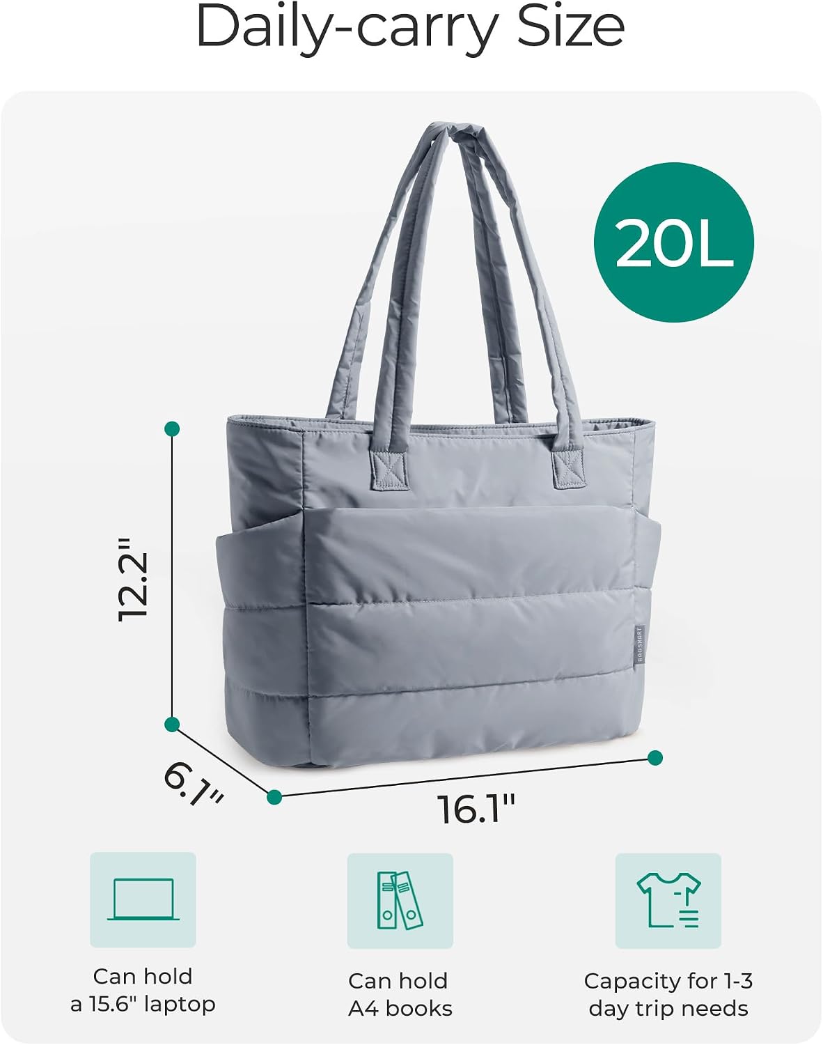 BAGSMART Tote Bag for Women, Lightweight Puffy Tote Bag with Compartments Shoulder Bag Handbag for Travel, Work, Gym | Lightweight