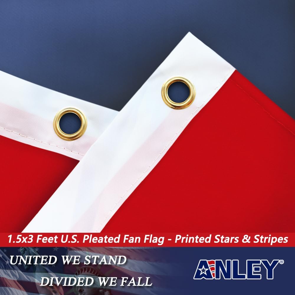 Anley US National Pleated Fan Flag, 3x6 Feet American Bunting Flags Patriotic Stars & Stripes - Sharp Color and Fade Resistant - Canvas Header and Brass Grommets - United States 3 x 6 Feet Half Fan Banner
