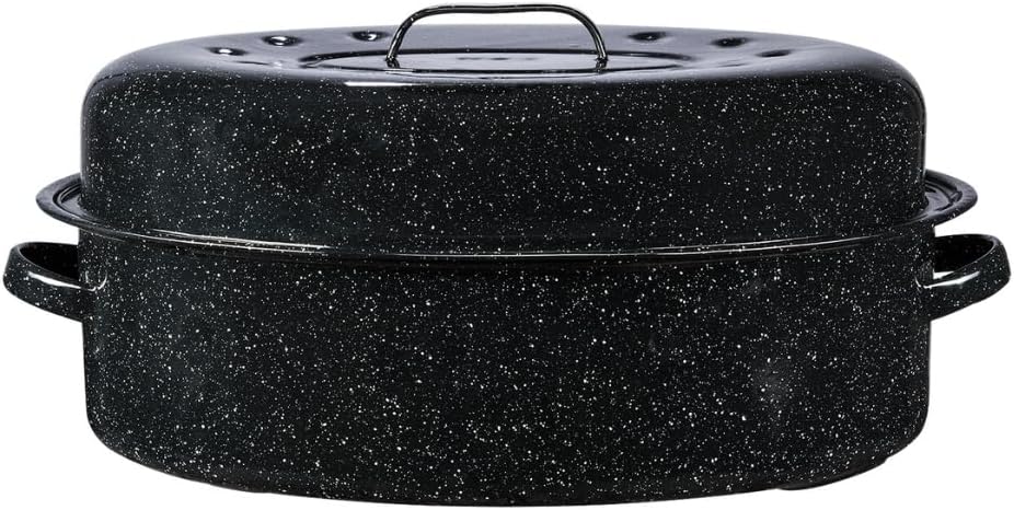 Granite Ware 13" Oval Roaster with Lid – Enameled Steel, Oven Safe to 932°F – Ideal for Roasting, Baking & Sourdough Bread – Self-Basting Cover, Dishwasher Safe, 7 lb Capacity | Oval Roaster Capacity, Roasts Up To 7 Lb Poultry Or Meat, Covered Cooking fo…