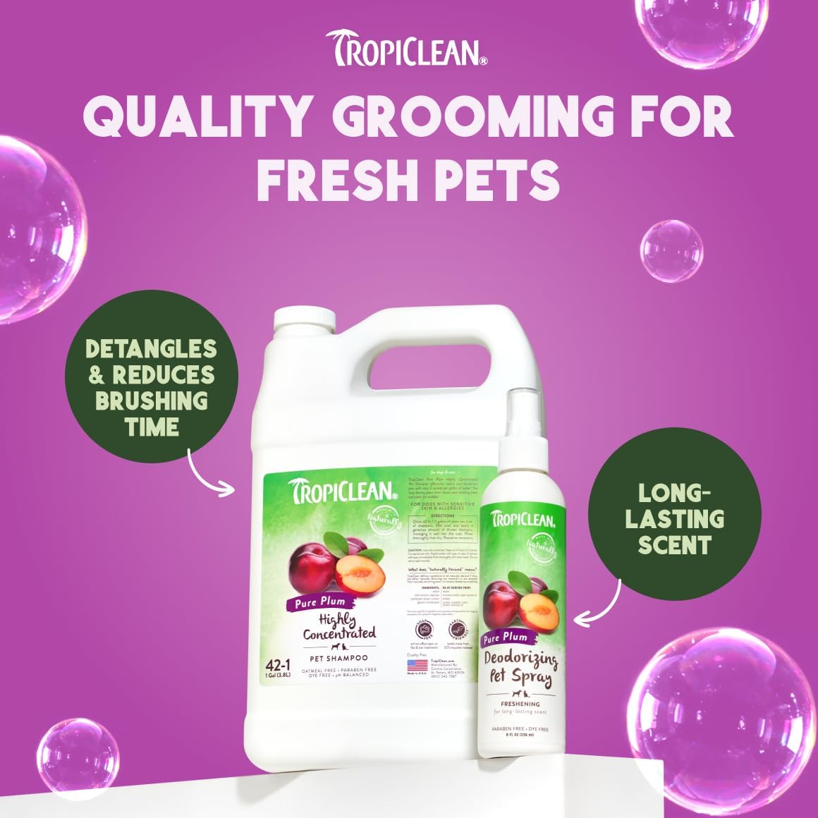 TropiClean High Concentrate Dog Shampoo, Professional Grade & Size for Groomers, 42:1 Dilution, Puppy Safe, USA Made, Pure Plum Scent, 1 Gallon