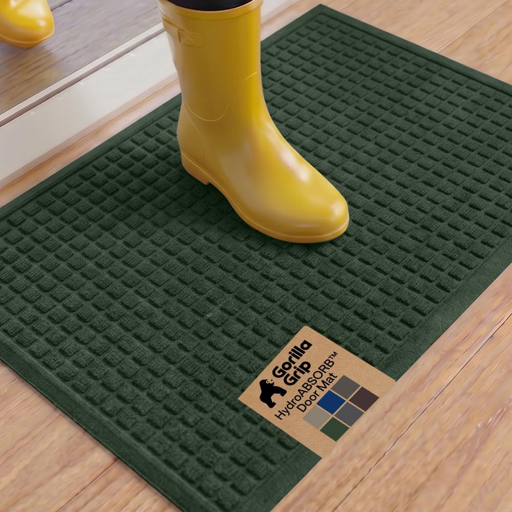 GORILLA GRIP® HydroABSORB Door Mat for Indoor Outdoor Use, 29x17 Black