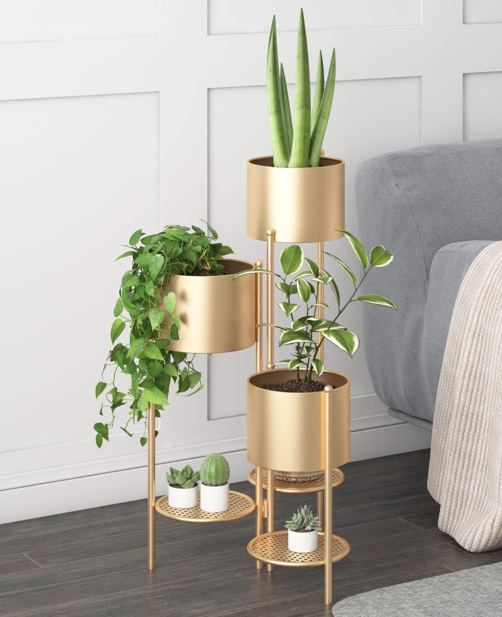 Metal Plant Stand, 6 Tier 6 Potted Indoor Gold Flower Pot Stand Holder Shelf, Foldable Decorative Display Rack for Multiple Potted Plants