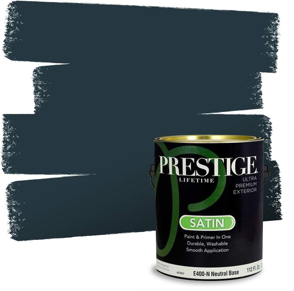 PRESTIGE Paints Exterior Paint and Primer In One, 1-Gallon, Satin, Comparable Match of Sherwin Williams* Tricorn Black*