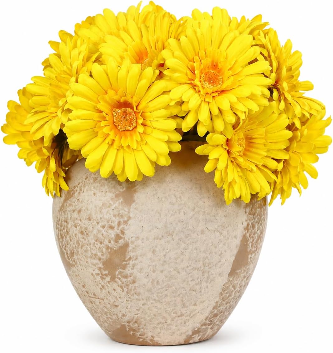 TOPIA Artificial African Daisies Flowers African Daisy Silk Flowers Artificial Gerbera Daisies Pack of 10 (Yellow)