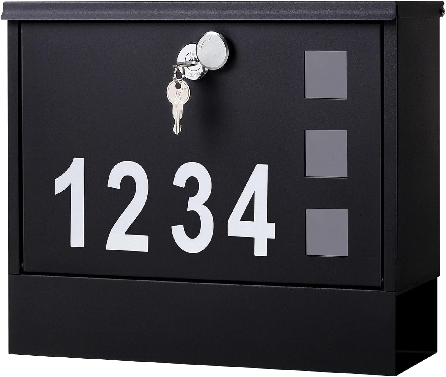 Locking Mailbox Wall Mount for Outside– Jssmst Mailboxes with Key Lock for Front Door Fence, Large Capacity Letter Box, 14.3 x 4.1 x 11.8 Inch, Black, SM-HPB911BN