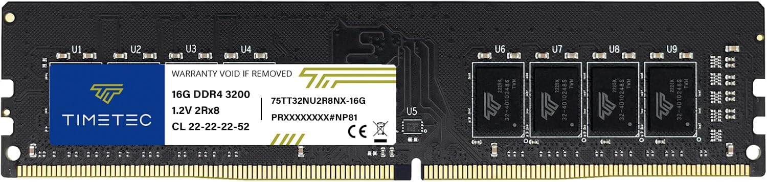 Timetec 16GB KIT (2x8GB) DDR4 3200MHz (PC4-3200AA) PC4-25600 UDIMM Desktop RAM – 288-Pin 1.2V CL22 Non-ECC Unbuffered DIMM Memory Module Upgrade